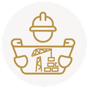 Icono de casco y planos de construcción para póliza de Responsabilidad Civil en Obras